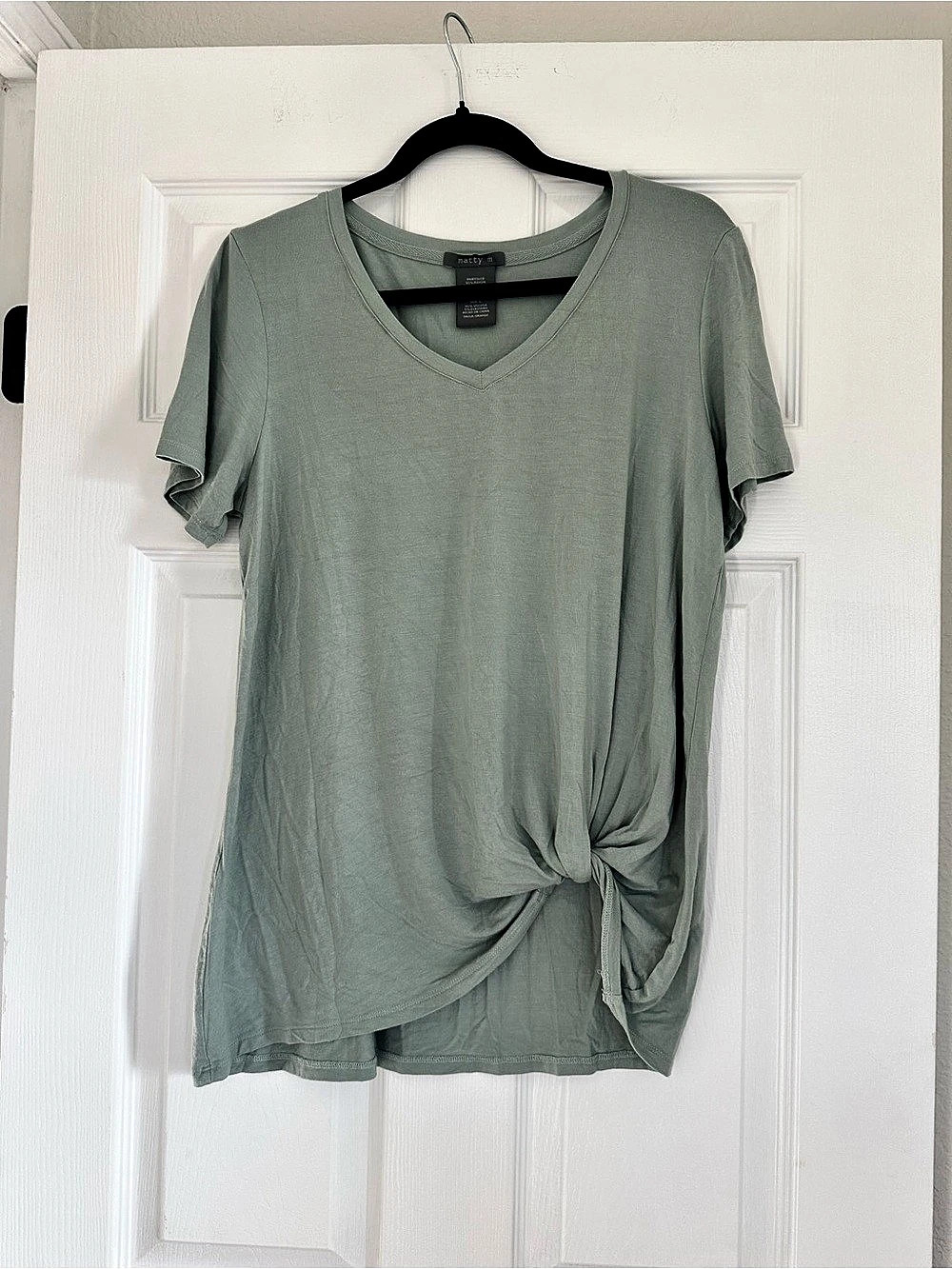 Matty M Sage Green Side Tie V-Neck Top Size L